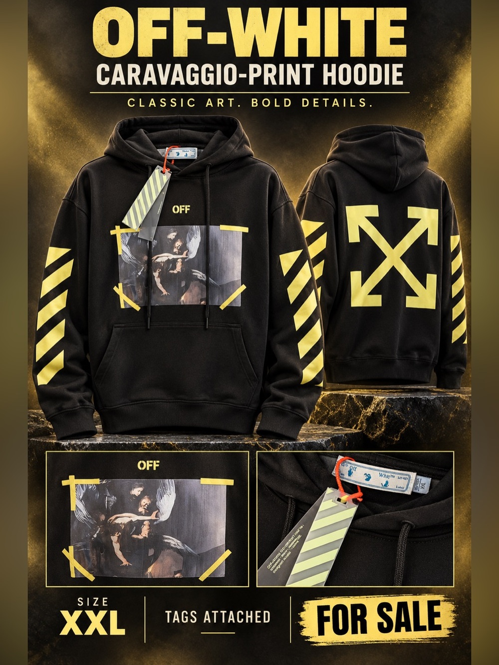 Off-White Caravaggio-Print Hoodie, featuring a classic painting graphic🔥New! XXL